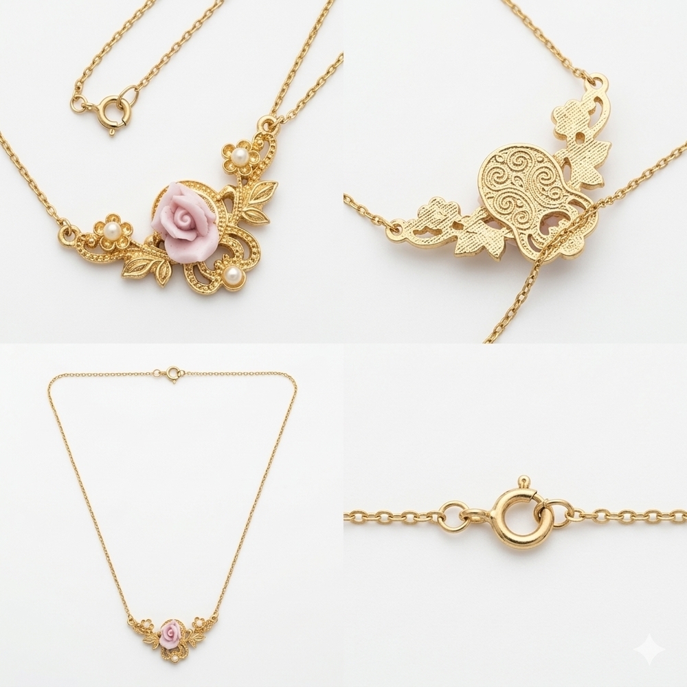 Elegant Gold and Pink Pendant Necklace - Picture 8 of 8